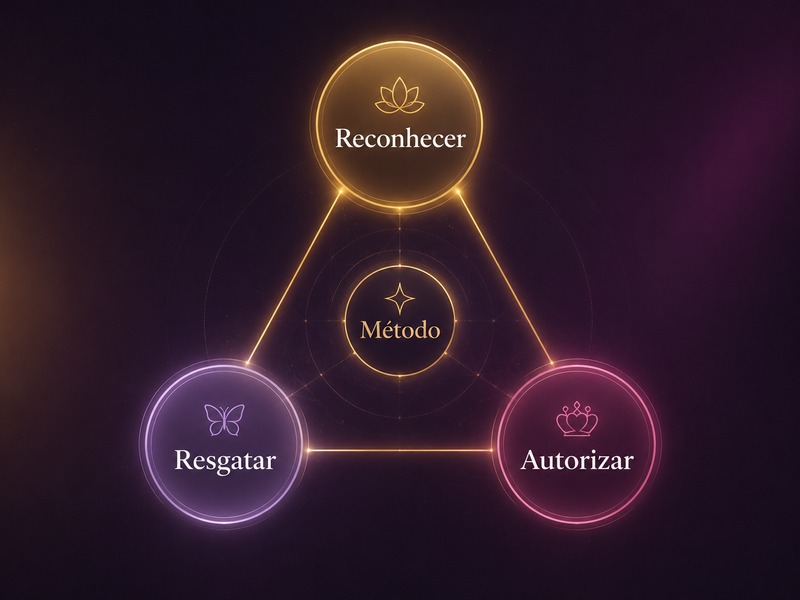 Diagrama dos 3 pilares do Método das Camadas: Reconhecer, Resgatar e Autorizar